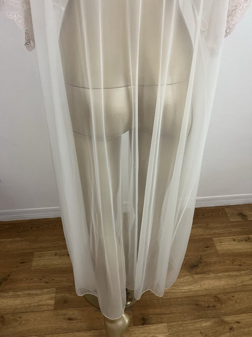 Vintage Val Mode Women's S Sheer Robe Nylon Lace Satin Trim Ivory - Picture 11 of 13
